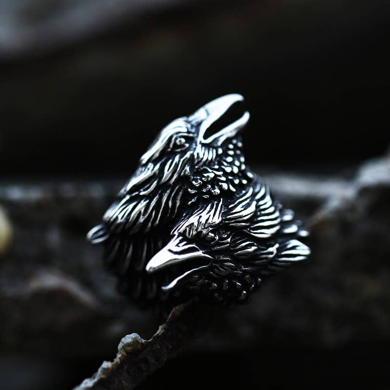 Double Raven Head Ring