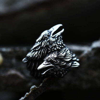 Double Raven Head Ring