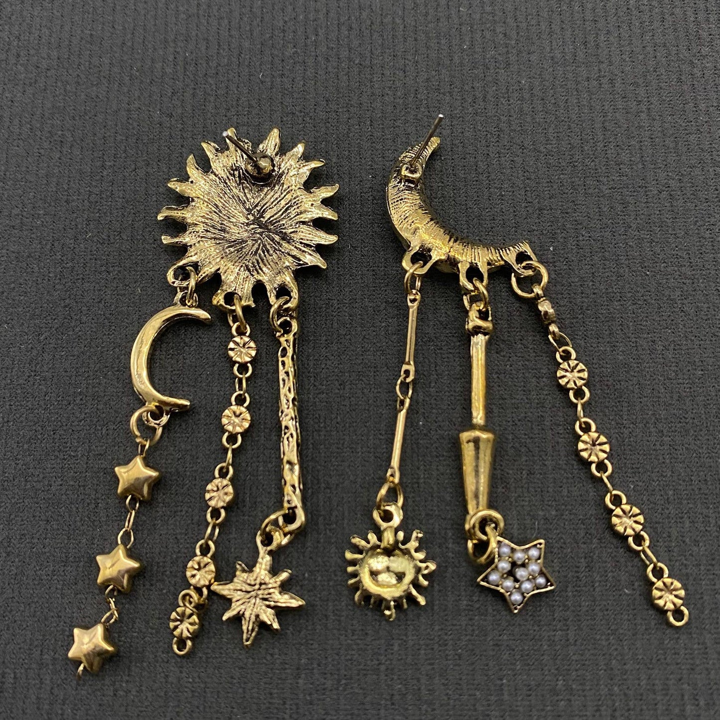 Celestial Asymmetric Sun Moon Post Earrings