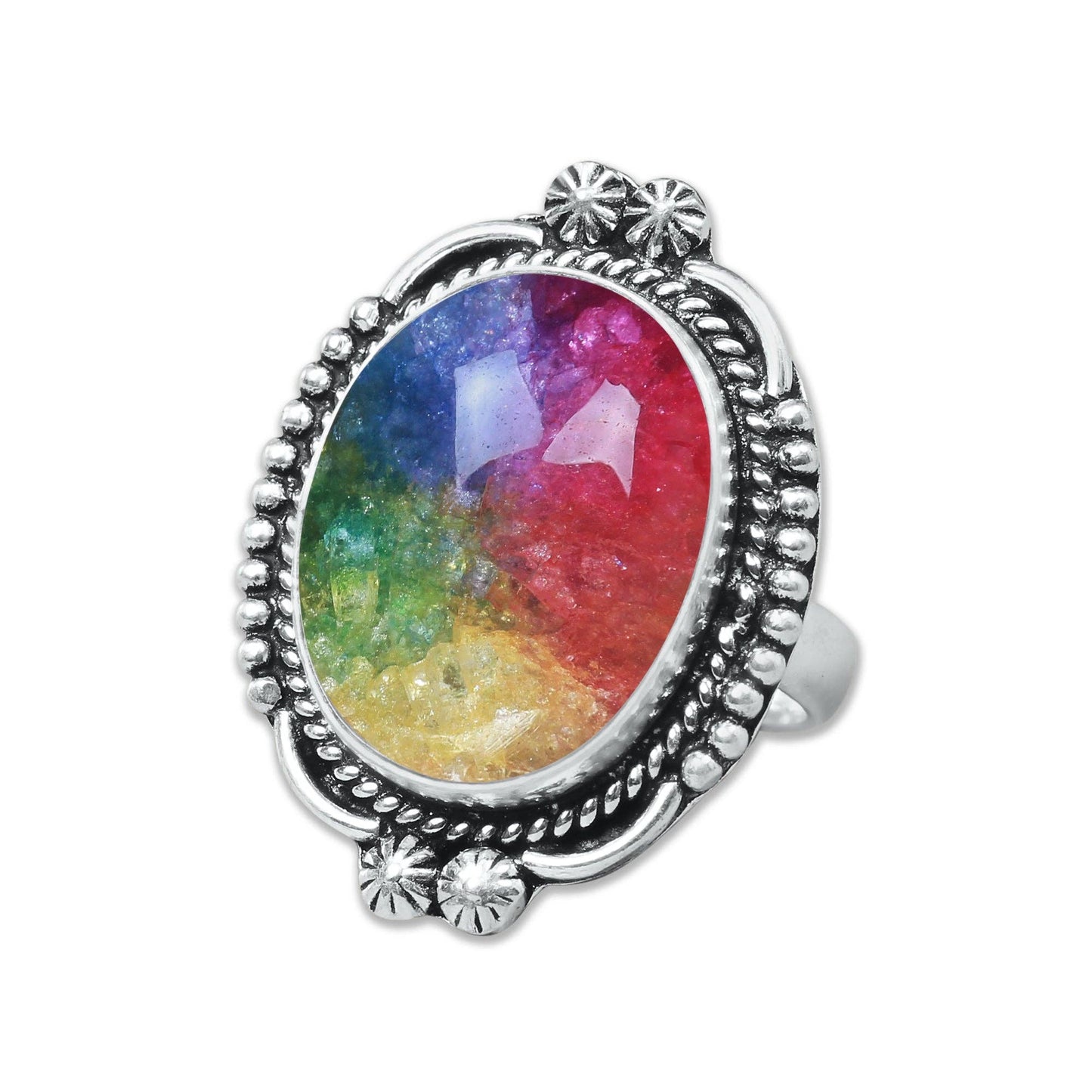 Rainbow Quartz Rings 🌈 Handmade & Silver-Plated, Colored Semiprecious Gemstone (US Sizes 6–10)