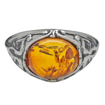 Cognac Amber Sterling Silver Ring