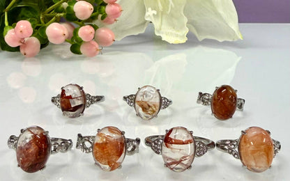 Natural Fire Quartz ☆Hematoid☆ Stainless Steel Ring