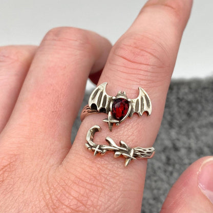 Gothic Red Swarovski Crystal ☆ Devil Wing Ring