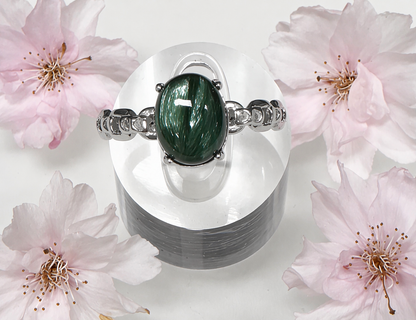 Natural Seraphinite Stainless Steel Ring