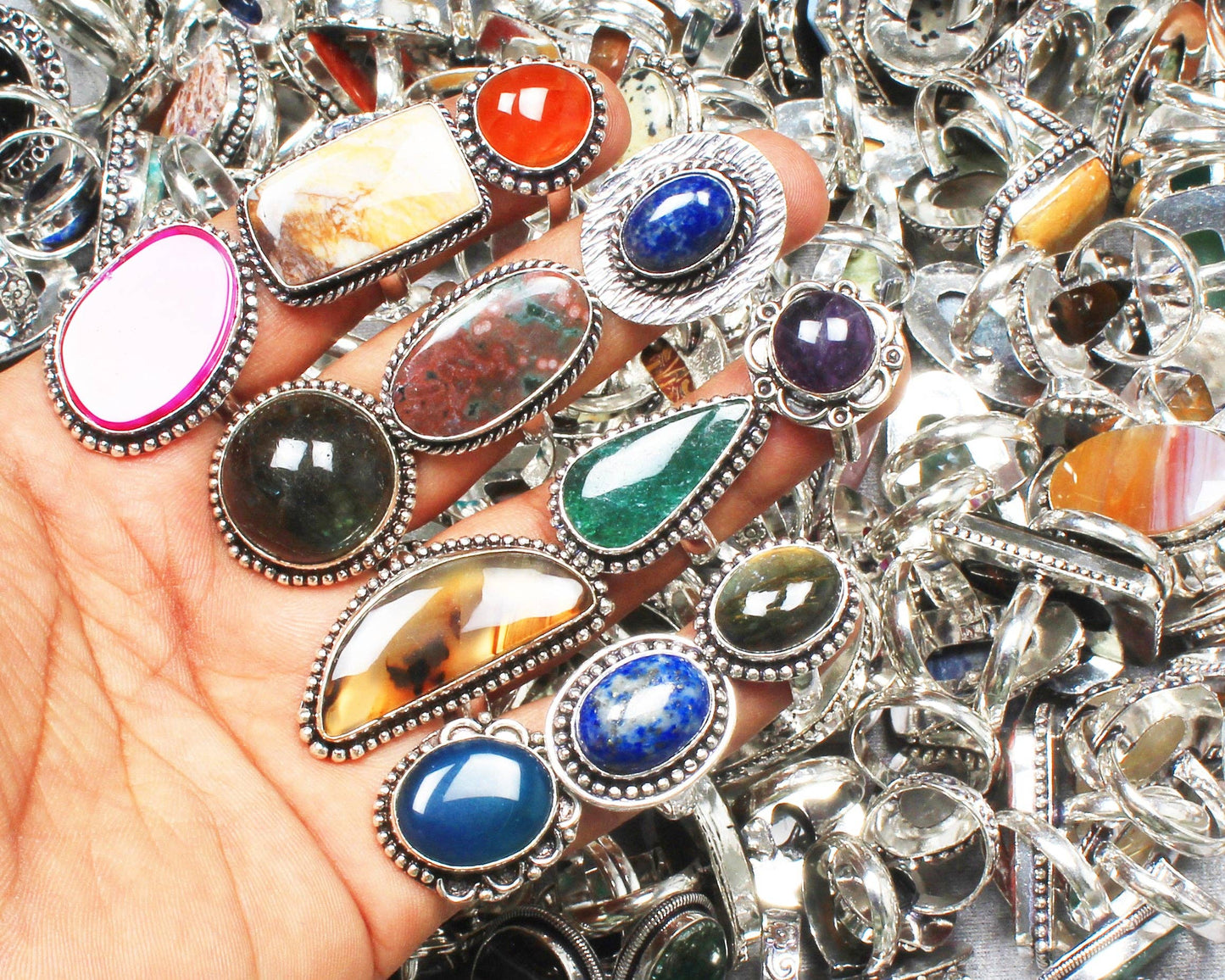 Gemstone Silver Plate Rings * Various Sizes & Stones