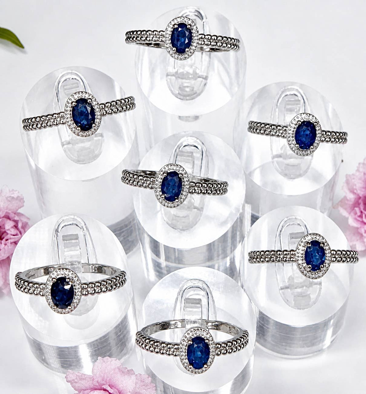 Natural Sapphire White Bronze & Rhodium 
