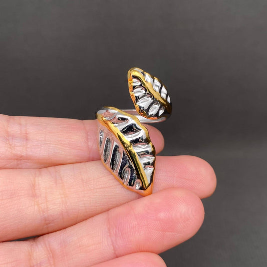 Two-tone Leaf 18K Gold Plated Ring