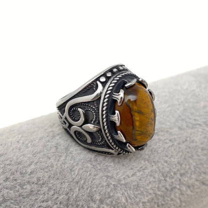 Tiger Eye Gemstone Stainless Steel Ring