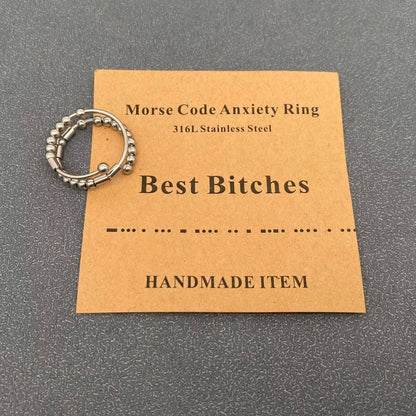 Morse Code "Never Give Up"  Stainless Steel Adjustable Ring