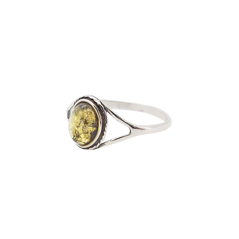 Green Amber Silver Ring