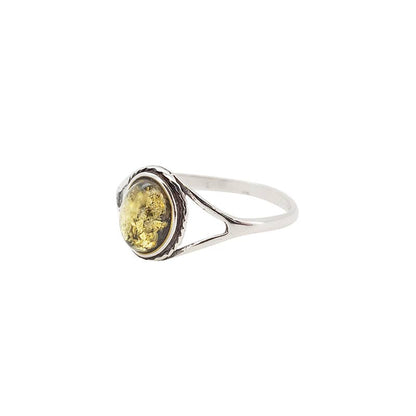 Green Amber Silver Ring