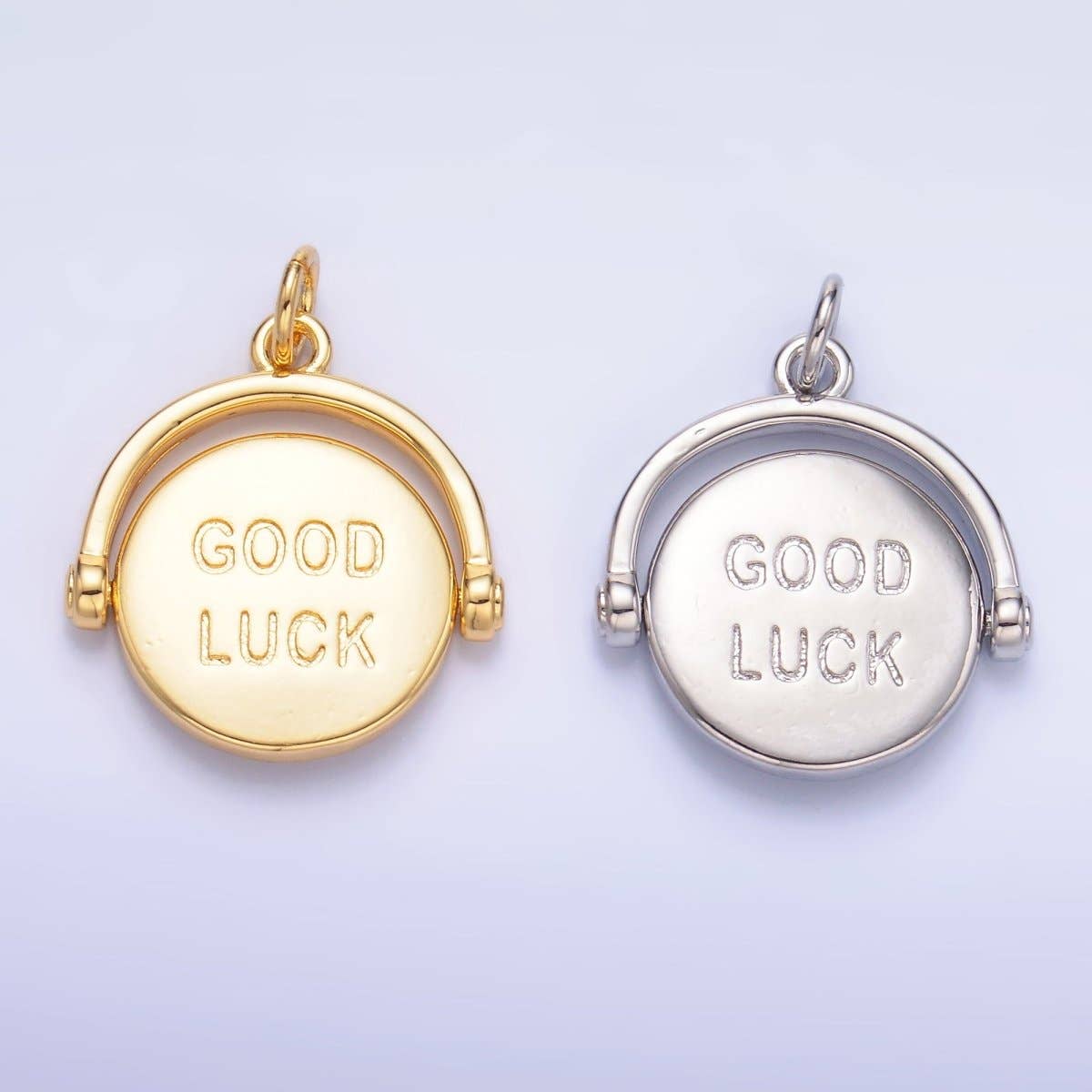 24K Gold Filled Double Sided "Good Luck / Try Again" Coin Charm on Chain in Gold or Silver
