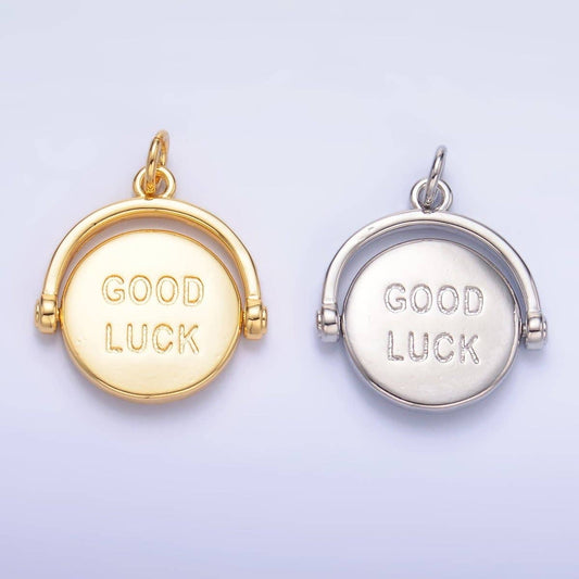 24K Gold Filled Double Sided "Good Luck / Try Again" Coin Charm on Chain in Gold or Silver