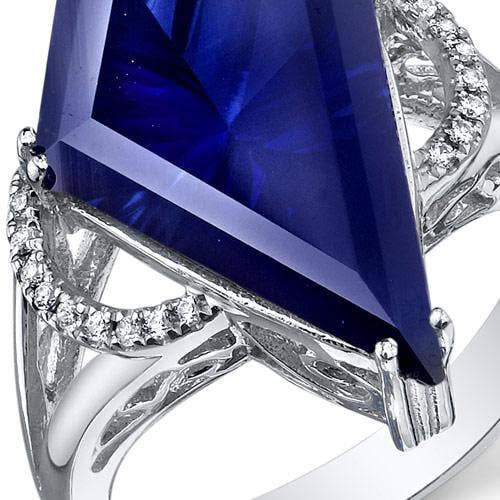 Created Blue Sapphire Special Cut Sterling Silver Ring Sz 5