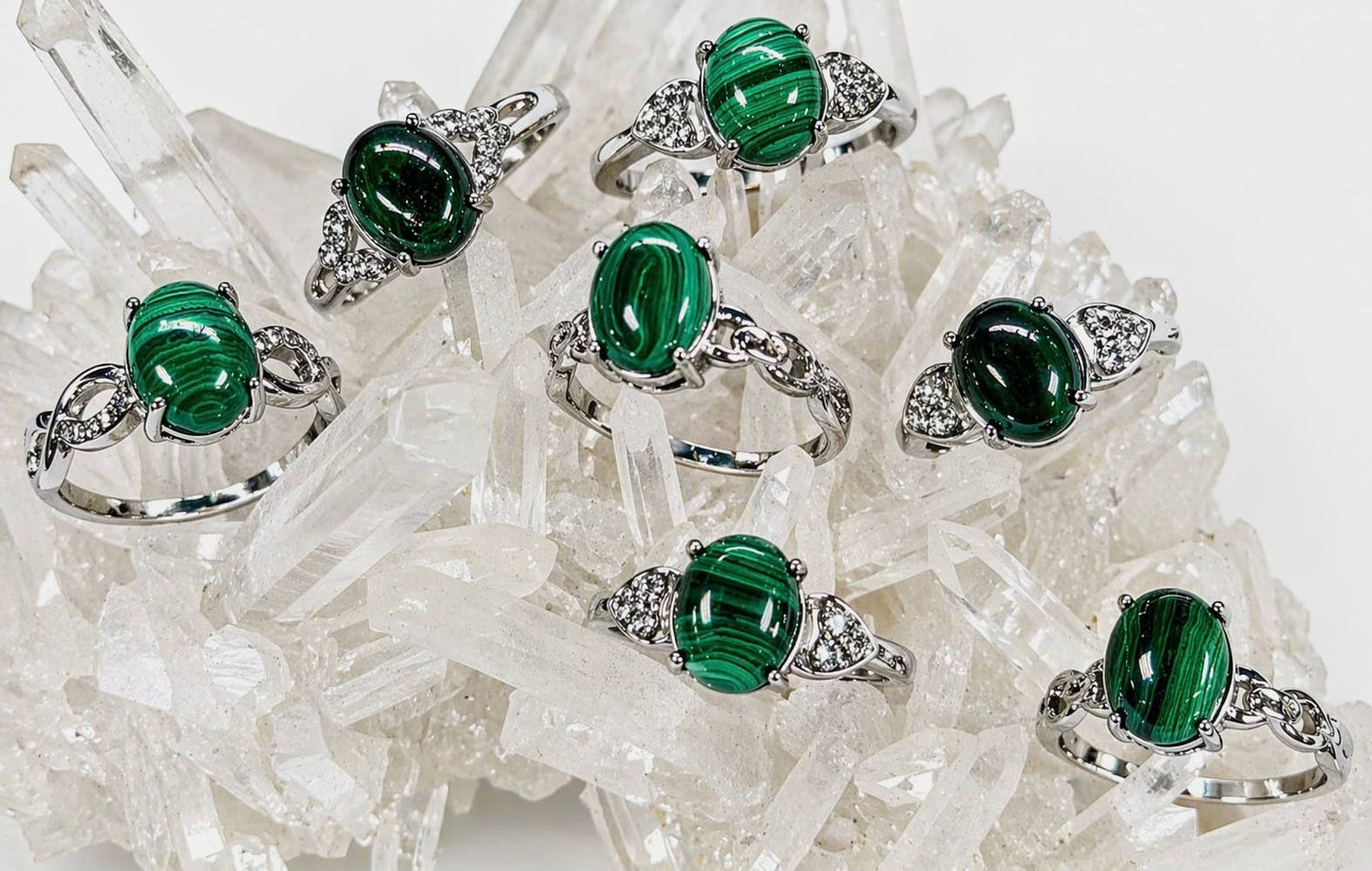 Natural Malachite Stainless Steel Rings