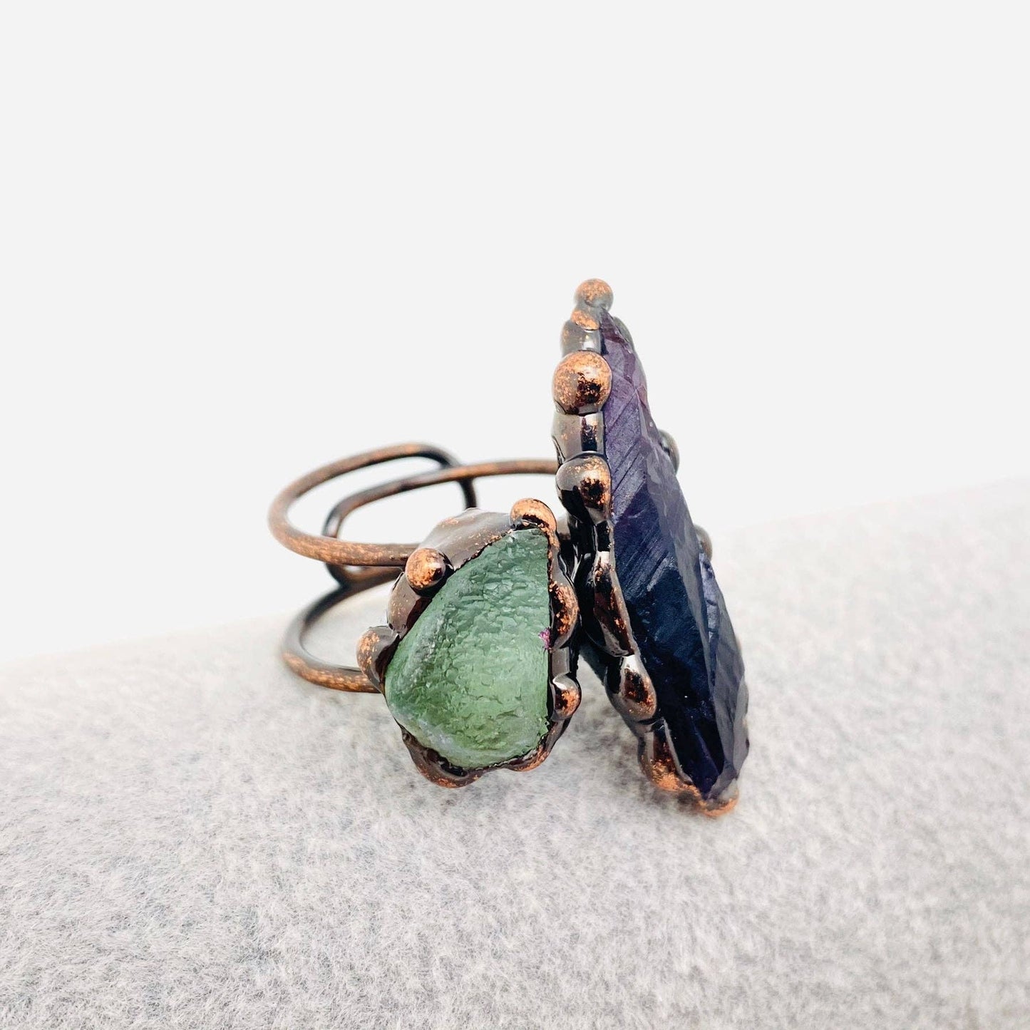 Natural Stone Irregular Fluorite Crystal Adjustable Ring