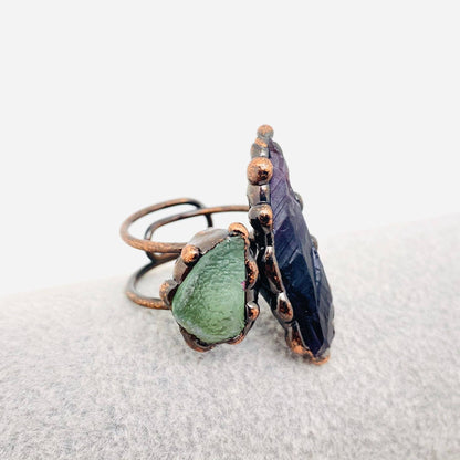 Natural Stone Irregular Fluorite Crystal Adjustable Ring