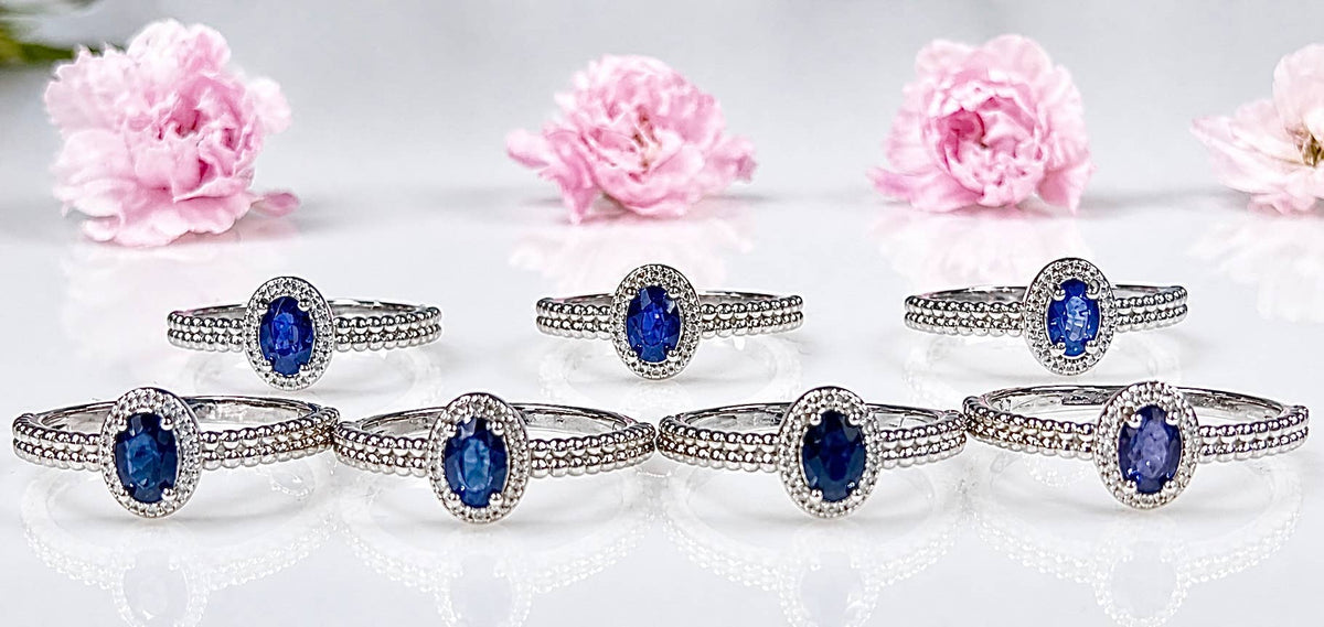 Natural Sapphire White Bronze & Rhodium 