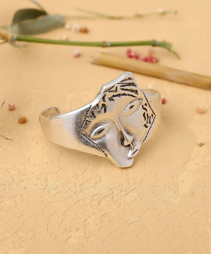 Artisan Silver Cuff Bracelet with Intricate Face Detail