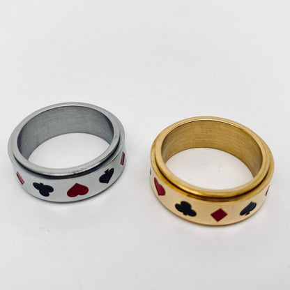 Poker Pattern ♤♡◇♧ Stainless Steel Rotatable Fidget Ring