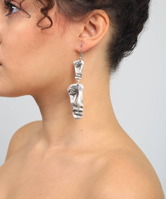 Antique Silver Plated Double Face Design Earrings