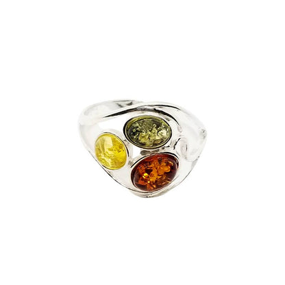 Multi-Color Amber Sterling Silver Ring