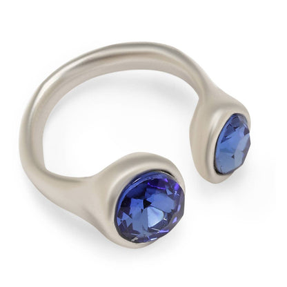 Handmade 945 Silver Plate Brass Ring ☆ Ocean Blue Swarovski Crystal