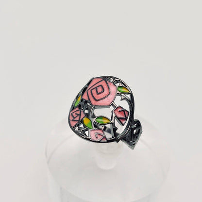 Thorn Rose Enamel Flower Ring