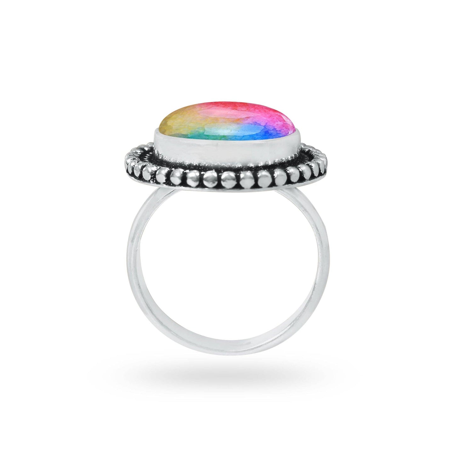 Rainbow Quartz Rings 🌈 Handmade & Silver-Plated, Colored Semiprecious Gemstone (US Sizes 6–10)
