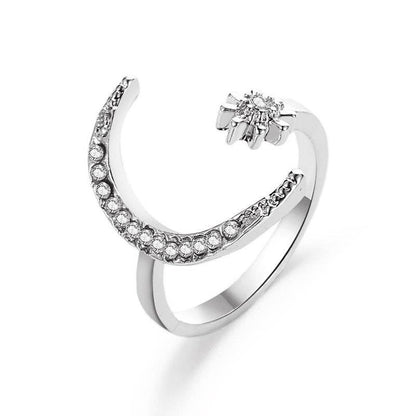 Crescent Moon Star Ring Adjustable Ring