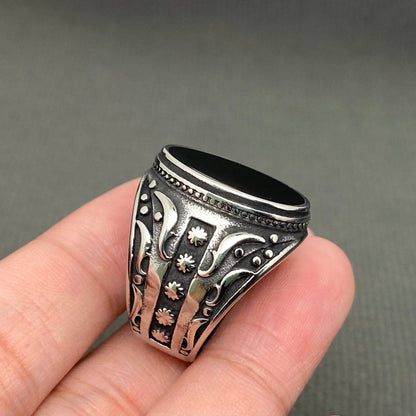 Black Agate Stainless Steel Ring