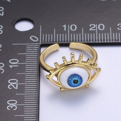 Blue Evil Eye With Eyelashes Adjustable Ring