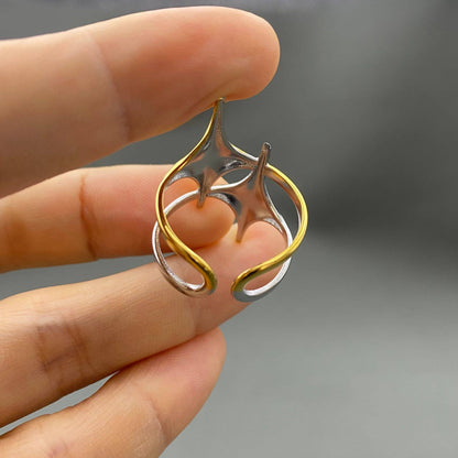 Two Tone Double Star 18K Gold Plated S.Steel Ring
