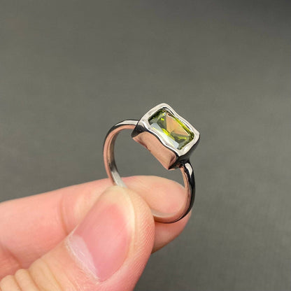 Green Zircon Inlaid Stainless Steel Adjustable Ring