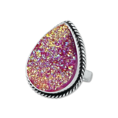 Titanium Druzy Rings – Handmade & Silver-Plated ☆ Sizes 6-10