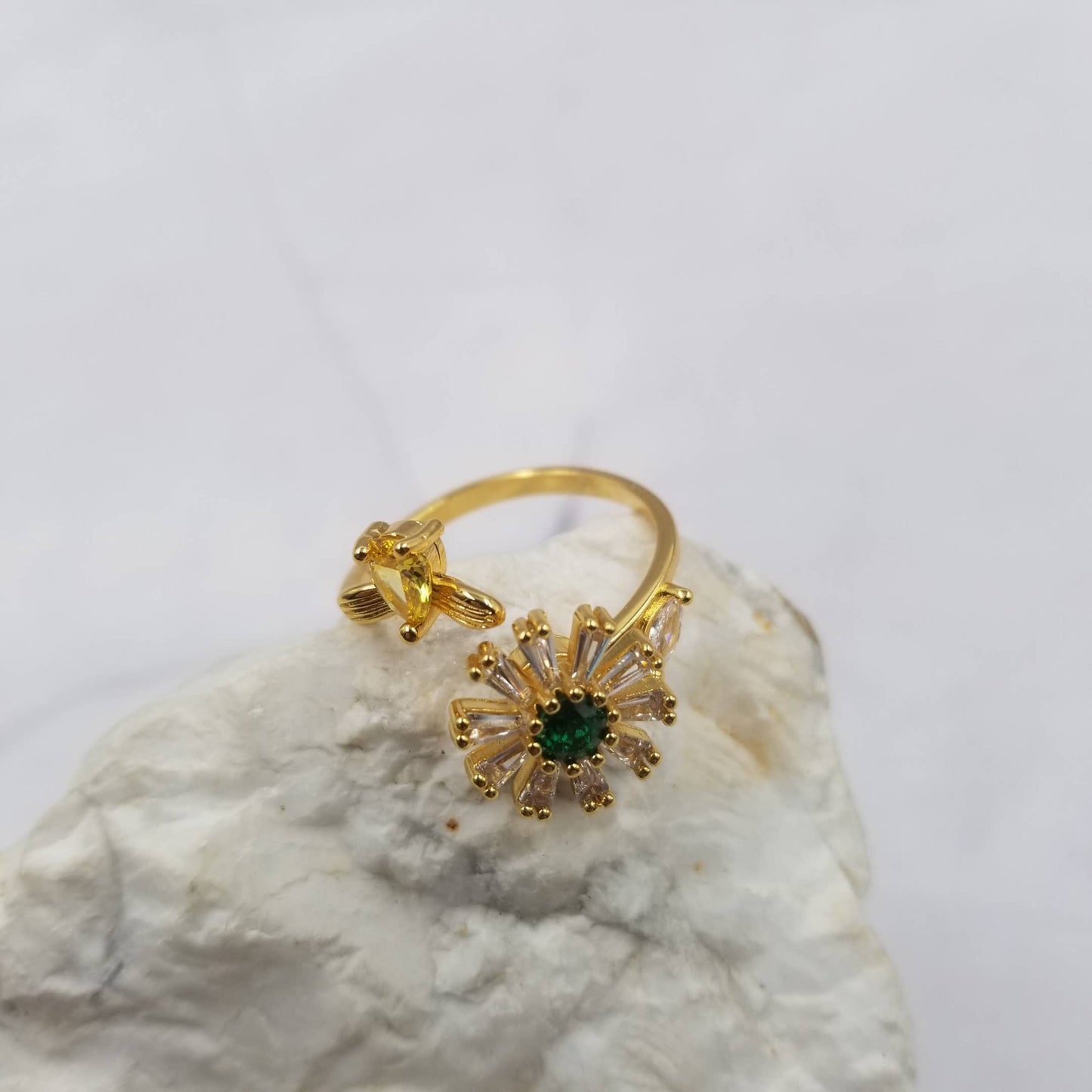 Swarovski Crystal Sunflower Anxiety Ring - Adjustable