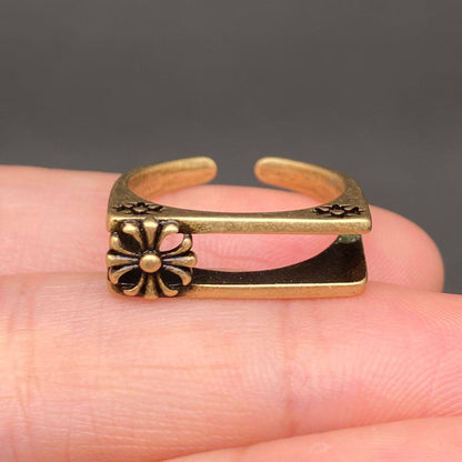 Hollowed Square Bronze Daisy Adjustable Ring