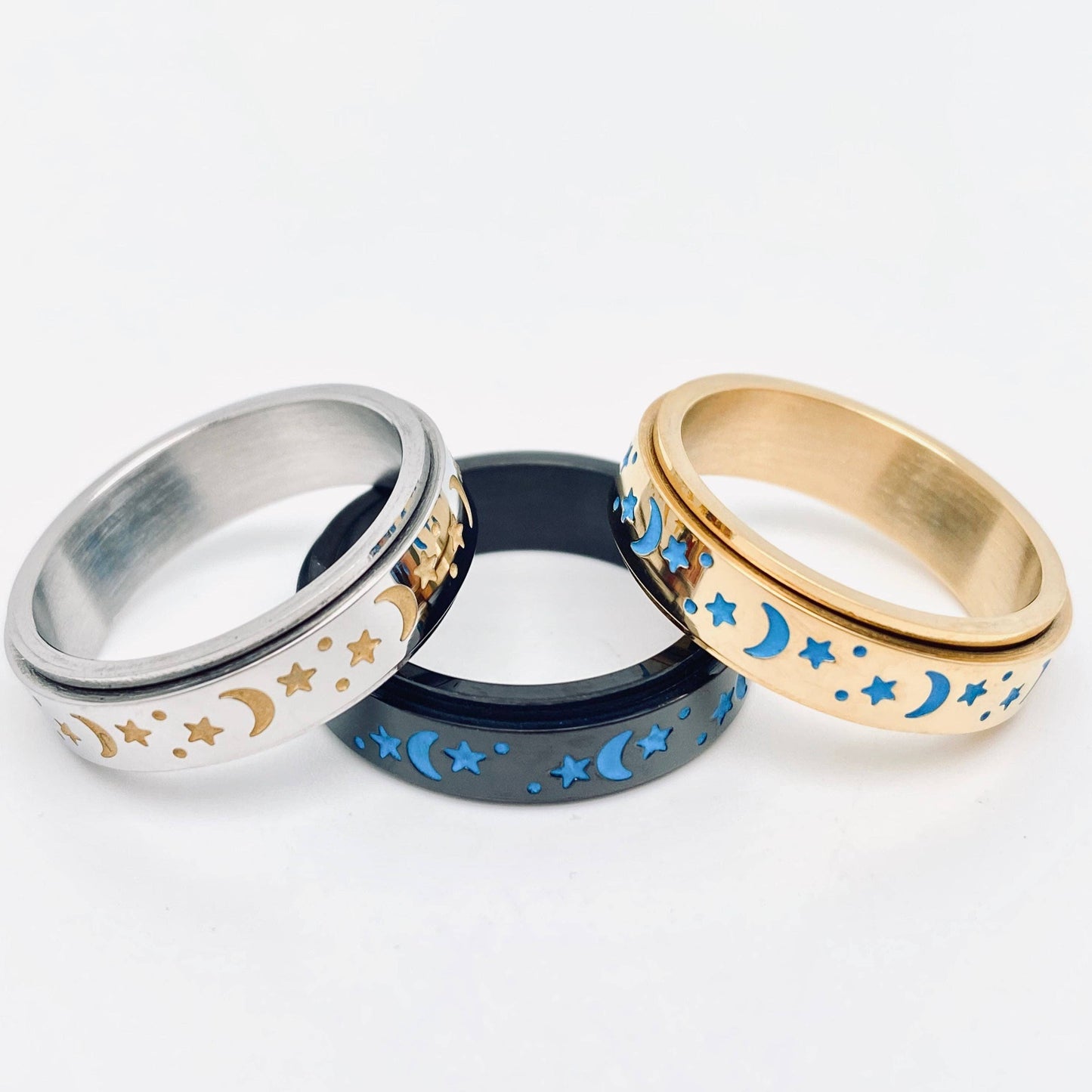 Luminous Sky Stainless Steel Star Moon Fidget Ring