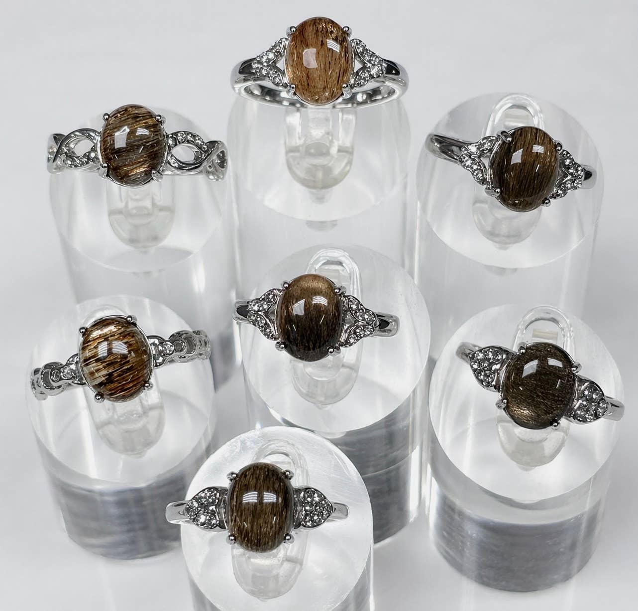 Natural Black Moonstone Stainless Steel Rings