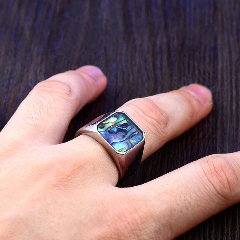 Shell Inlaid Stainless Steel Ring