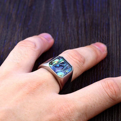 Shell Inlaid Stainless Steel Ring