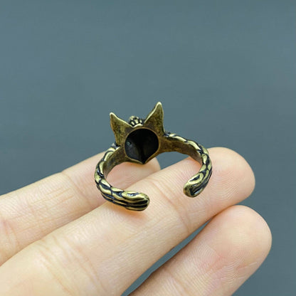 Vintage Style Rhinestone Fox Head Bronze Adjustable Ring