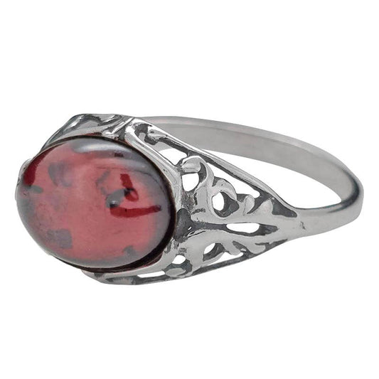 Cherry Amber Sterling Silver Ring