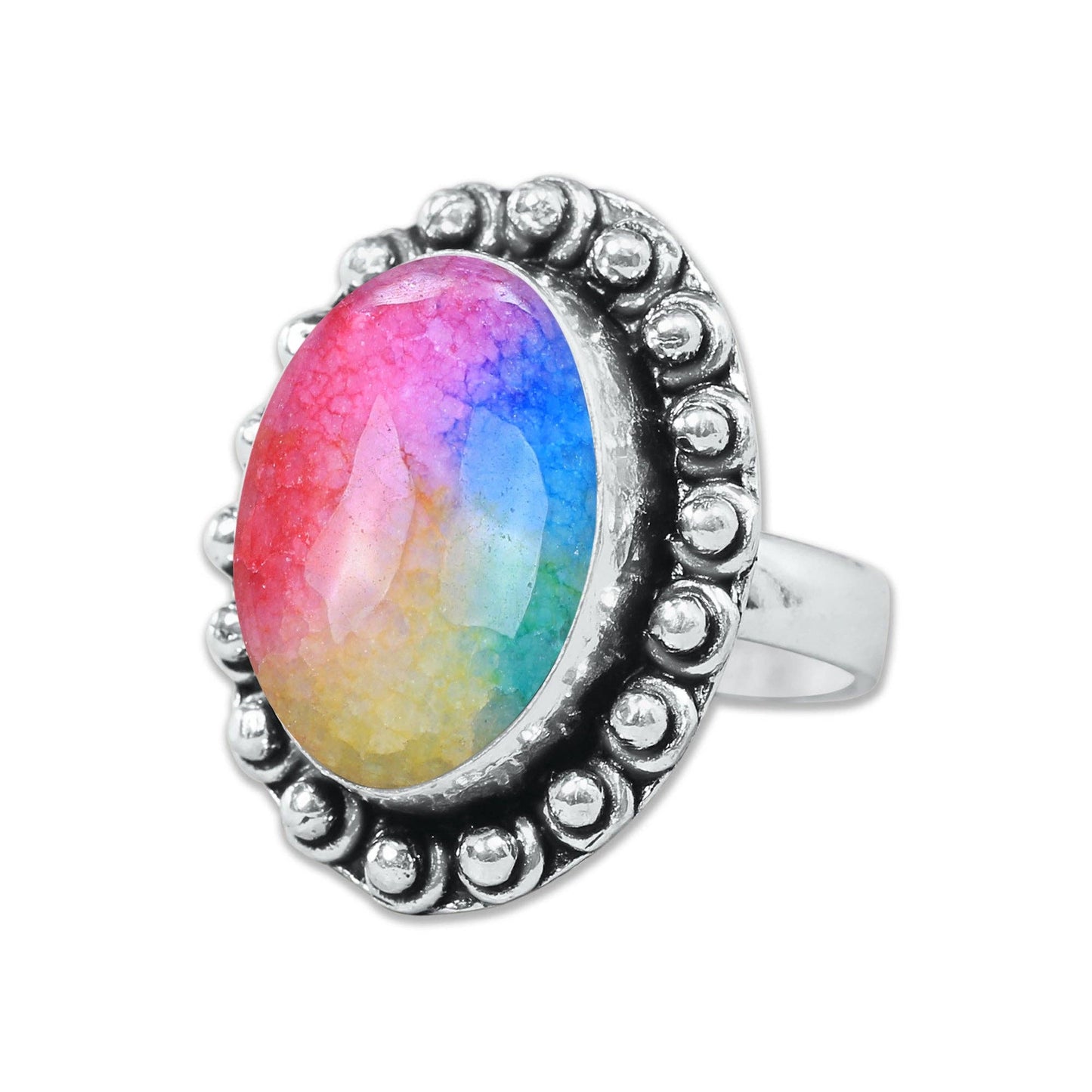 Rainbow Quartz Rings 🌈 Handmade & Silver-Plated, Colored Semiprecious Gemstone (US Sizes 6–10)