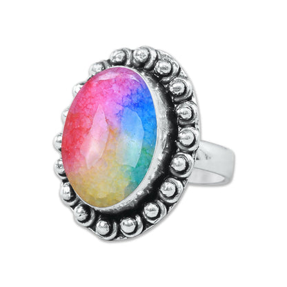 Rainbow Quartz Rings 🌈 Handmade & Silver-Plated, Colored Semiprecious Gemstone (US Sizes 6–10)