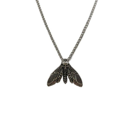Vintage Gothic Skull Moth Pendant Necklace with Chain