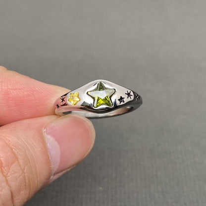 Star Zirconia Inlaid 18K Gold Plated Stainless Steel Ring