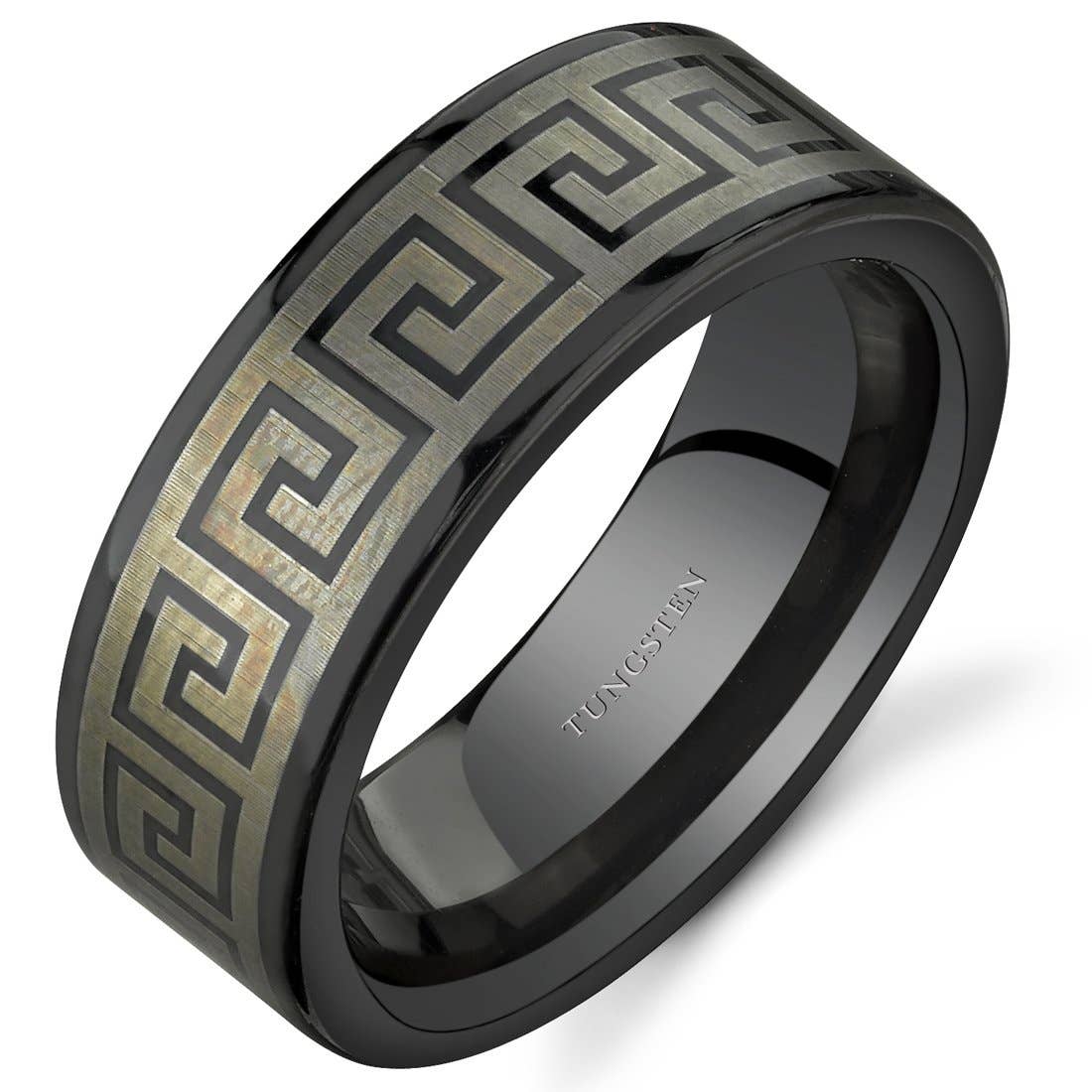 Greek Key Motif 8mm Men's Premium Tungsten Band Size 11.5