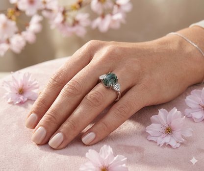 Natural Seraphinite Stainless Steel Ring