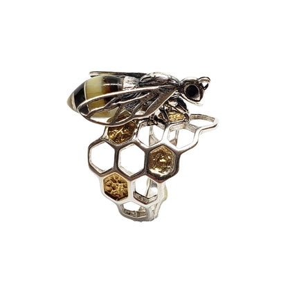 Multi-Color Amber Sterling Silver Bee Adjustable Ring